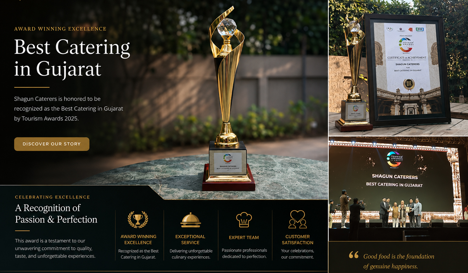 Shagun Catering awards and event setup showcase in Ahmedabad